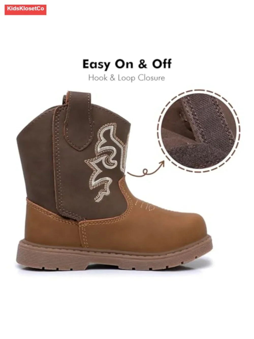 Toddler Cowboy Boots with Hook & Loop Closure, Round Toe, Western Style
